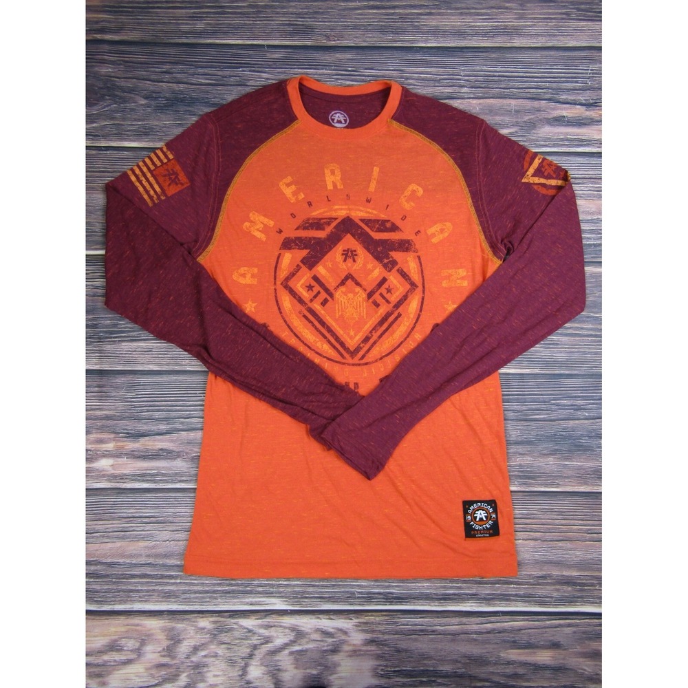 American Fighter Mens Medium Training T Shirt UFC MMA Gym Workout Orange Red